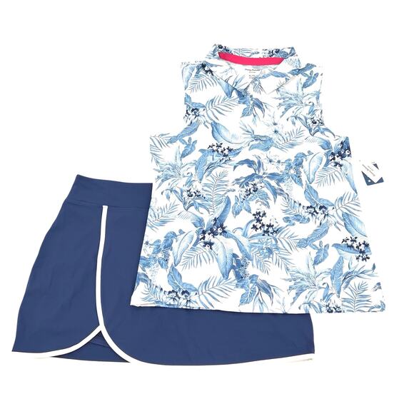 Tommy Baham Active tennis golf women’s palm leaves top and skort set. SPF 50 - Picture 1 of 13